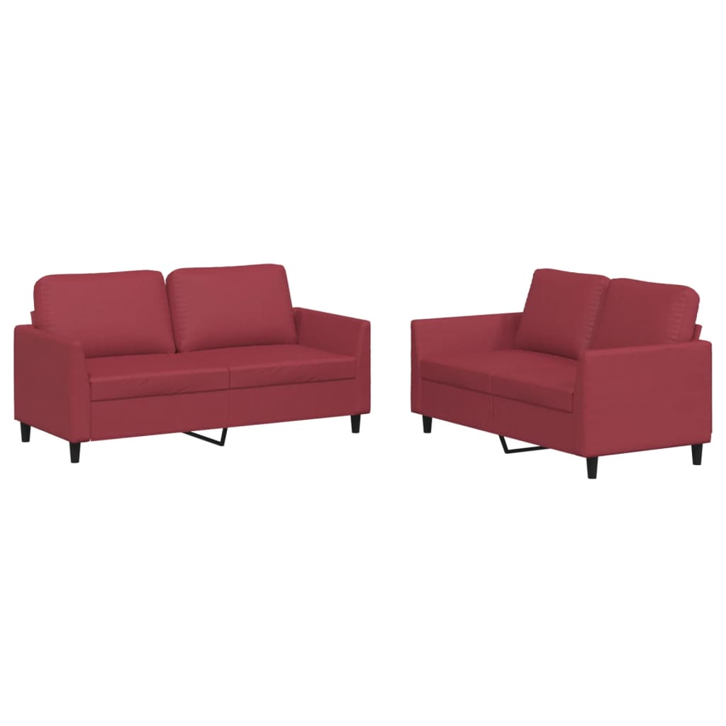 2-dijelni set sofa s jastucima boja vina od umjetne kože