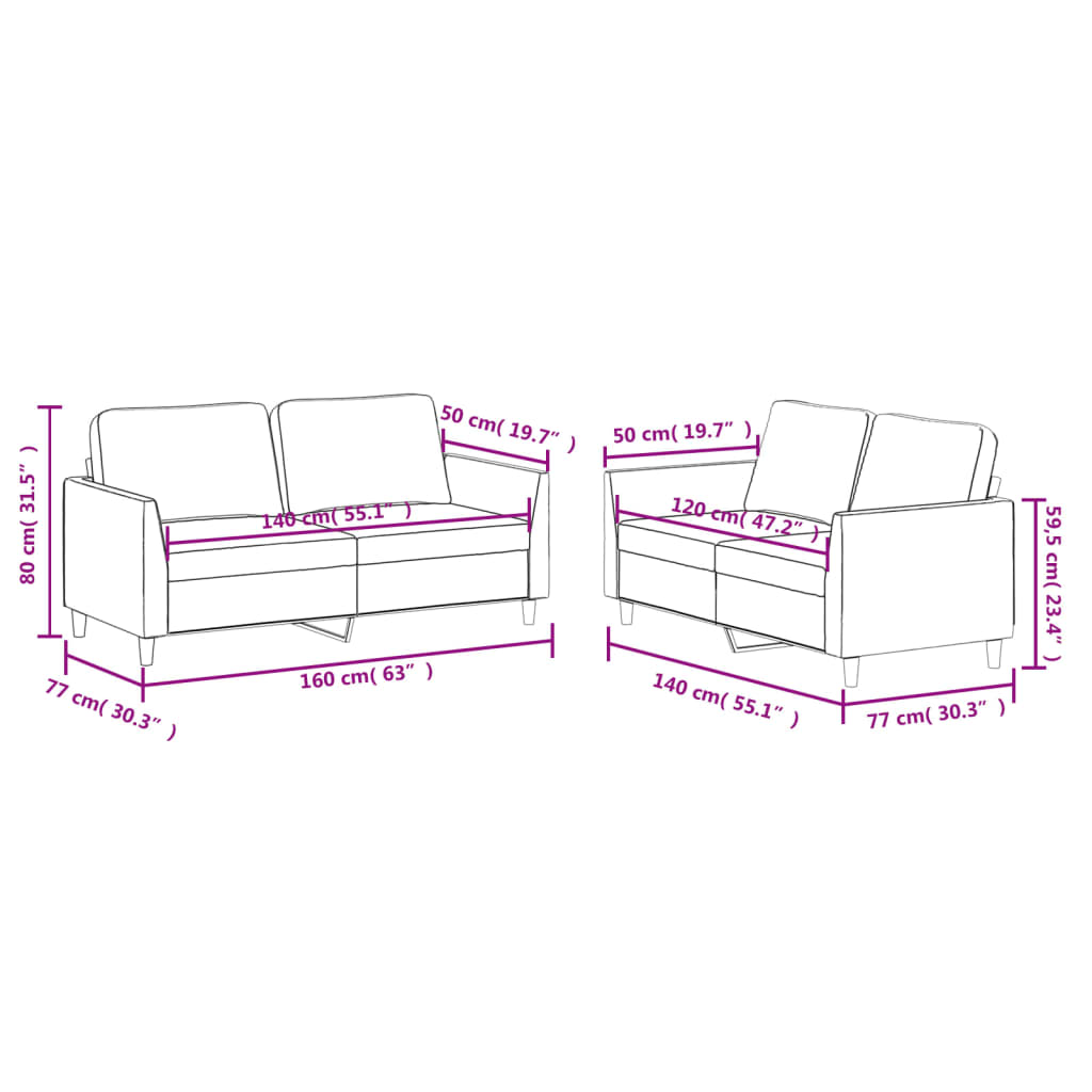 2-dijelni set sofa s jastucima boja cappuccina od umjetne kože