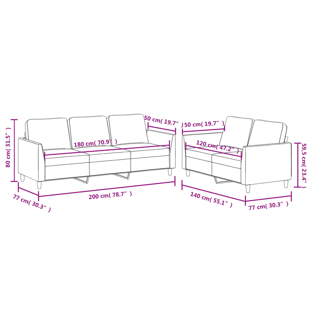 2-dijelni set sofa s jastucima sivi od umjetne kože