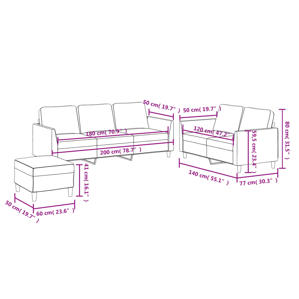 3-dijelni set sofa s jastucima crni od umjetne kože