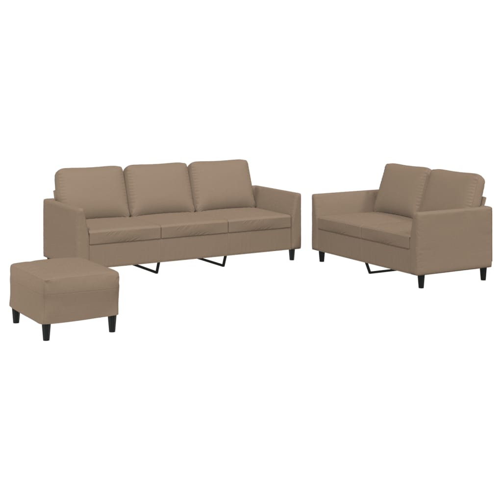 3-dijelni set sofa s jastucima boja cappuccina od umjetne kože