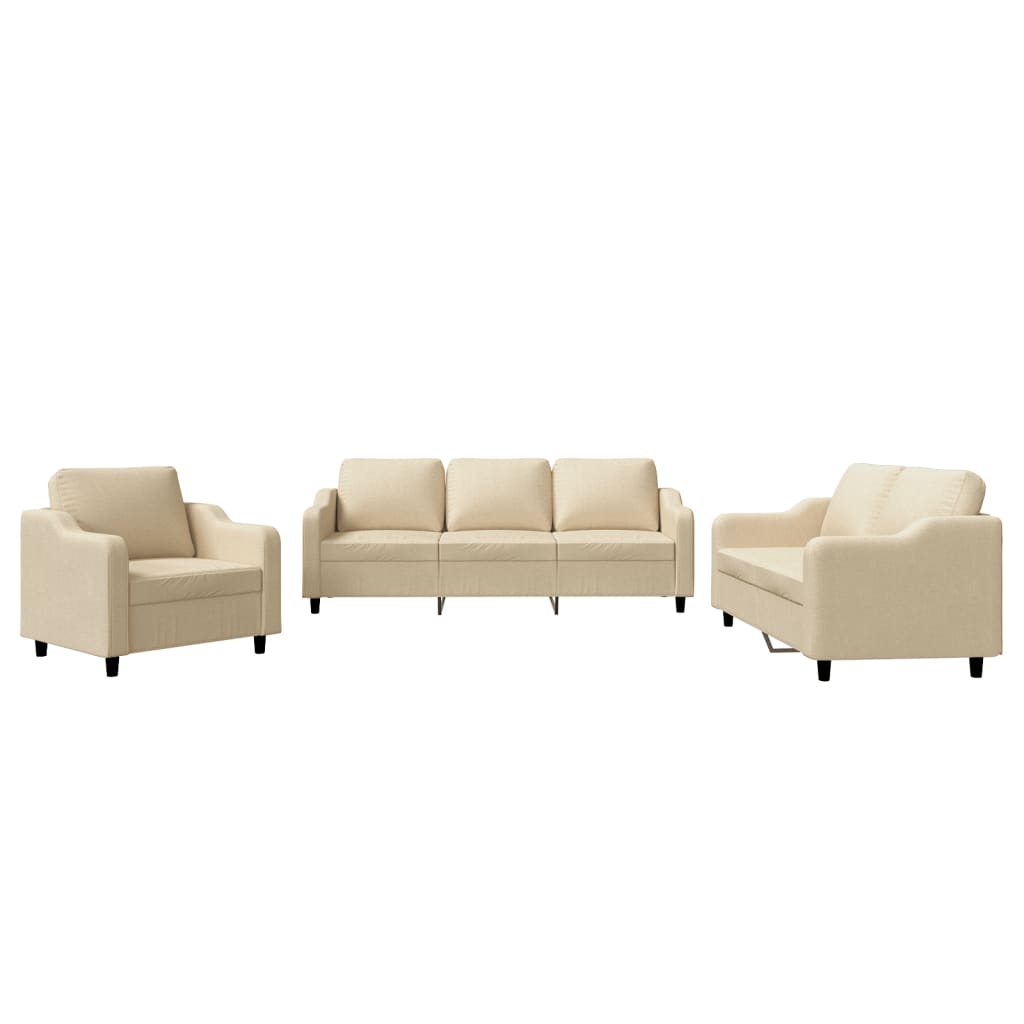 3-dijelni set sofa s jastucima krem od tkanine