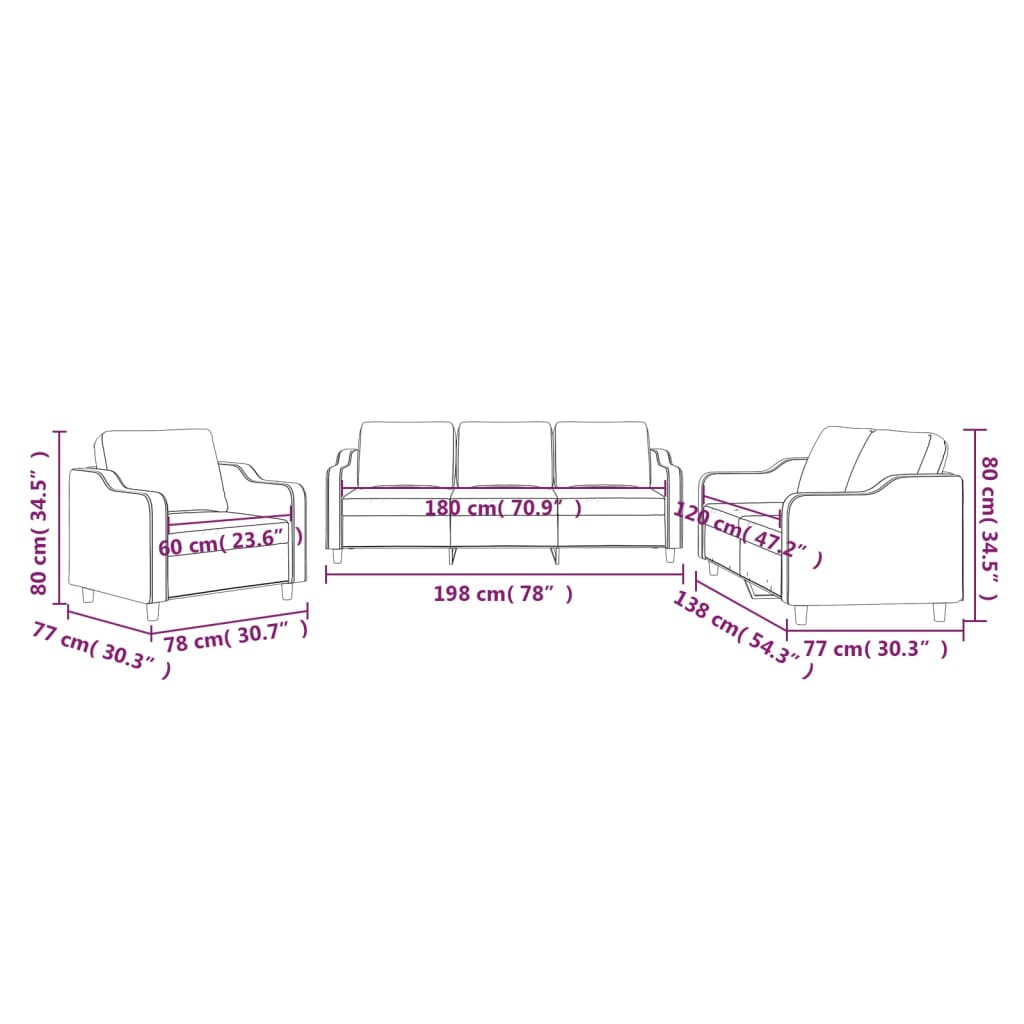 3-dijelni set sofa s jastucima smeđesivi od tkanine