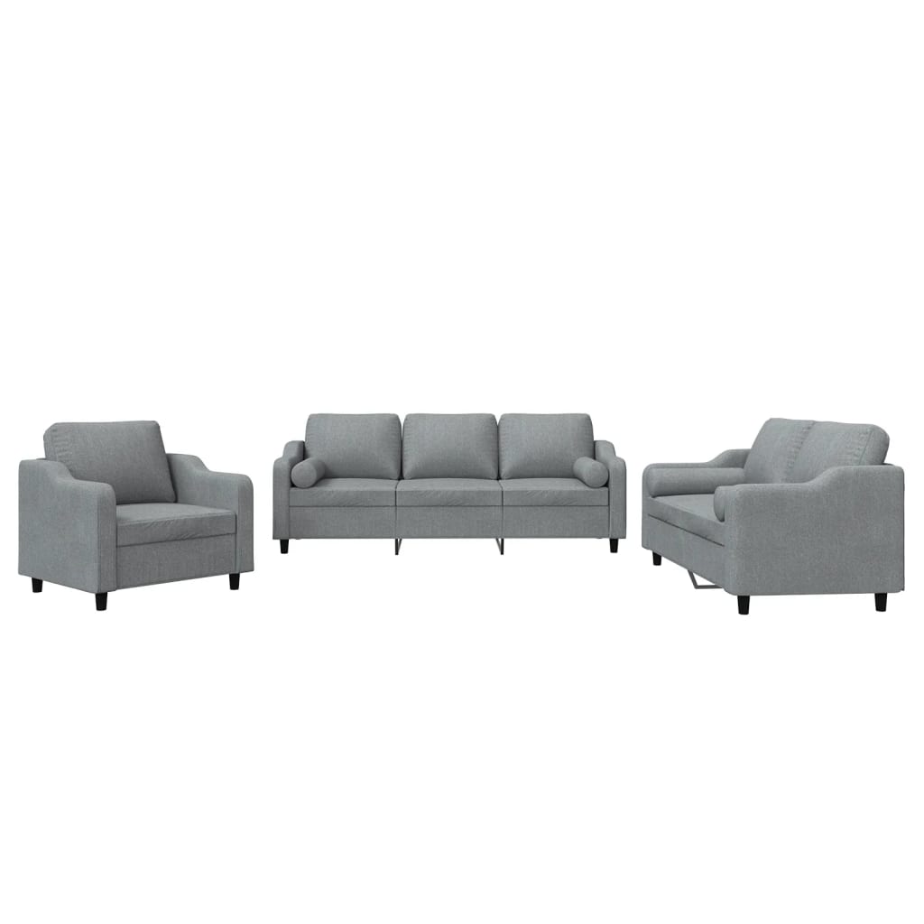 3-dijelni set sofa s jastucima svjetlosivi od tkanine
