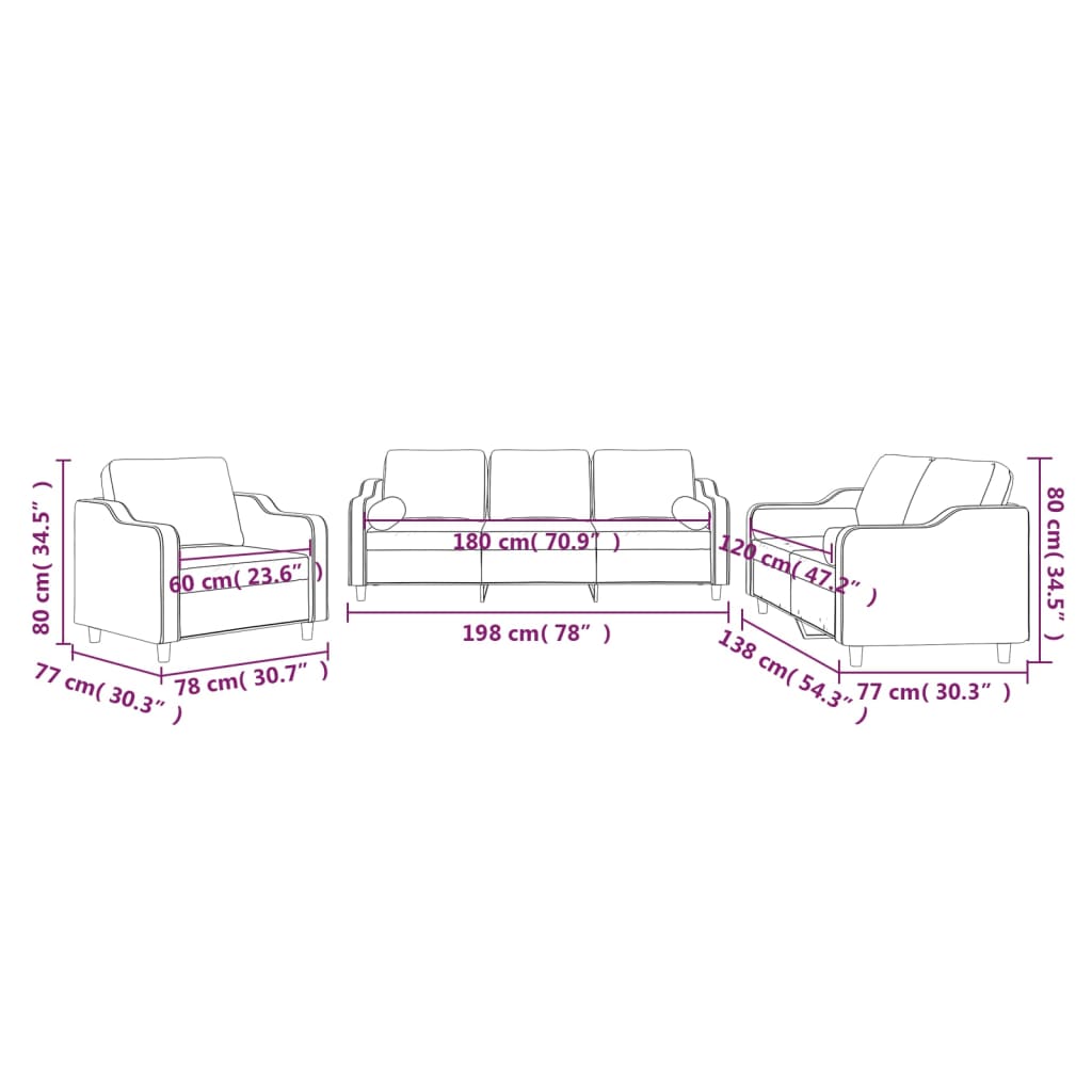 3-dijelni set sofa s jastucima krem od mikrovlakana