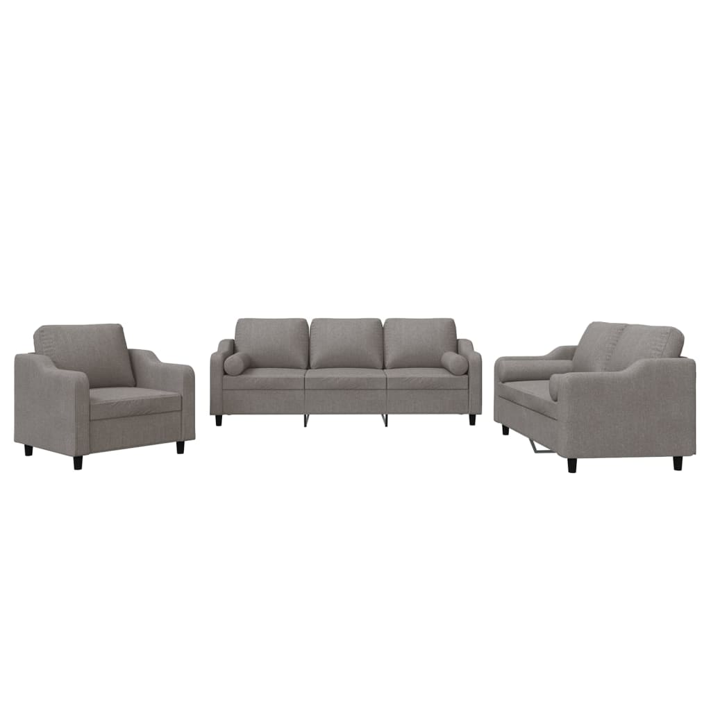 3-dijelni set sofa s jastucima smeđesivi od tkanine