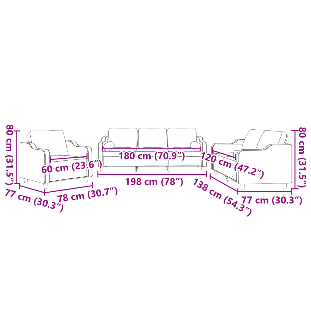 3-dijelni set sofa s jastucima smeđesivi od tkanine