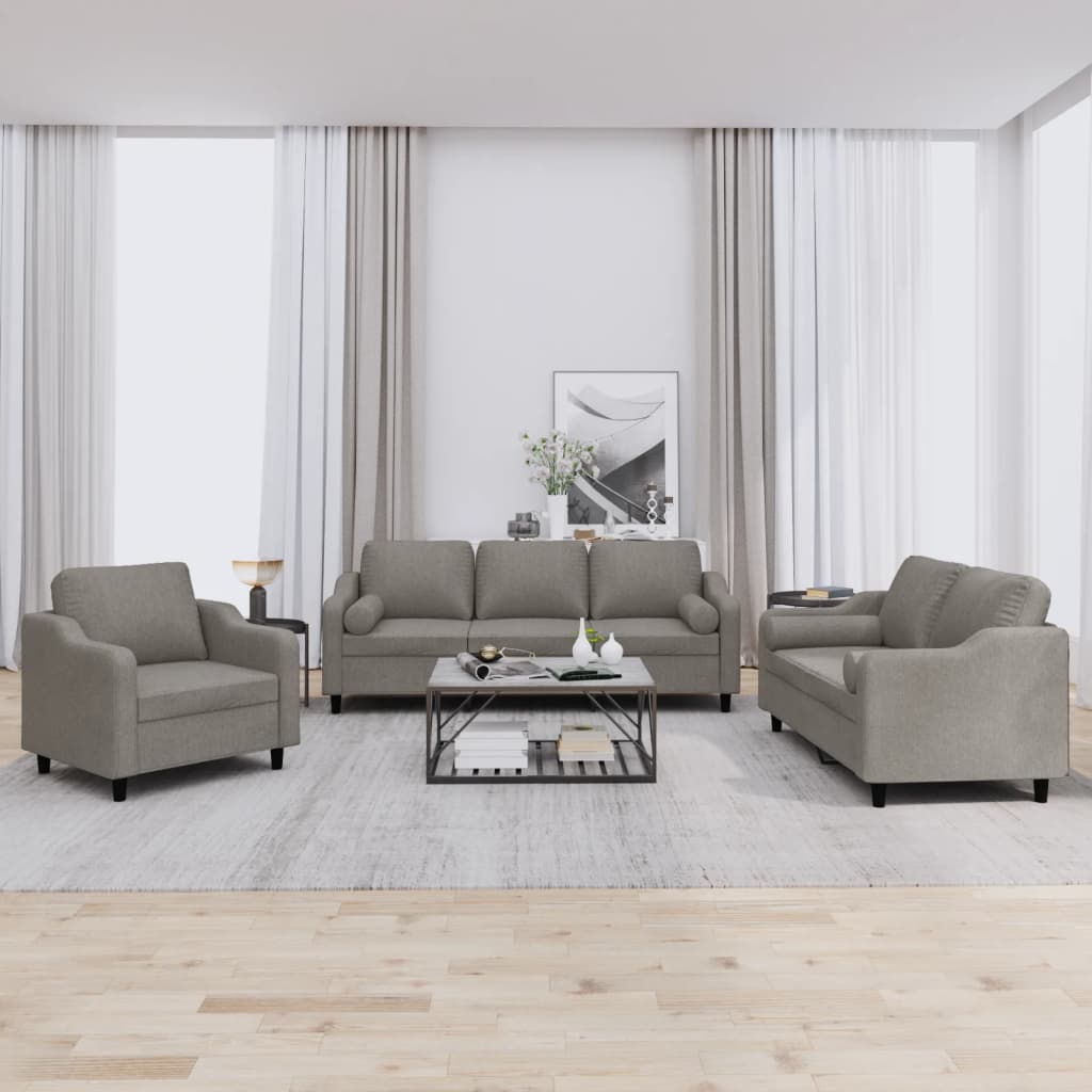 3-dijelni set sofa s jastucima smeđesivi od tkanine