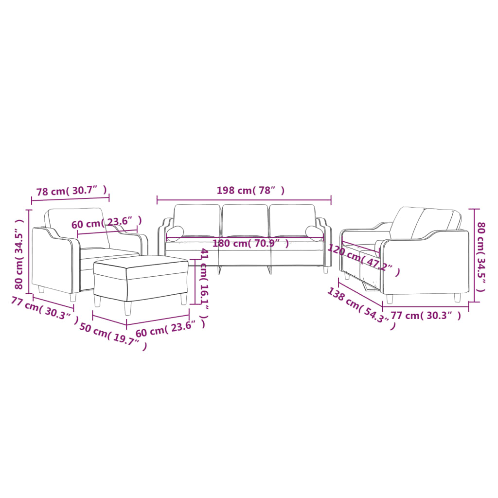 4-dijelni set sofa s jastucima crni od tkanine