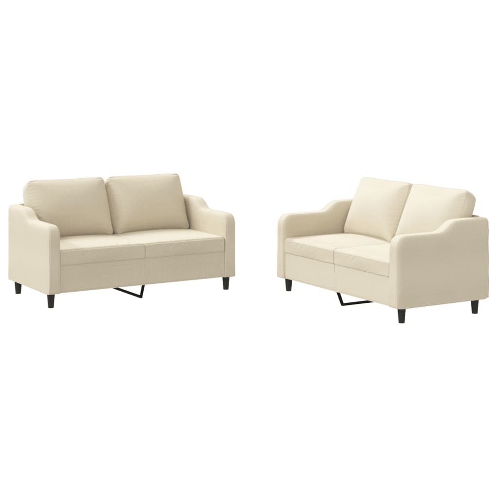 2-dijelni set sofa s jastucima krem od tkanine