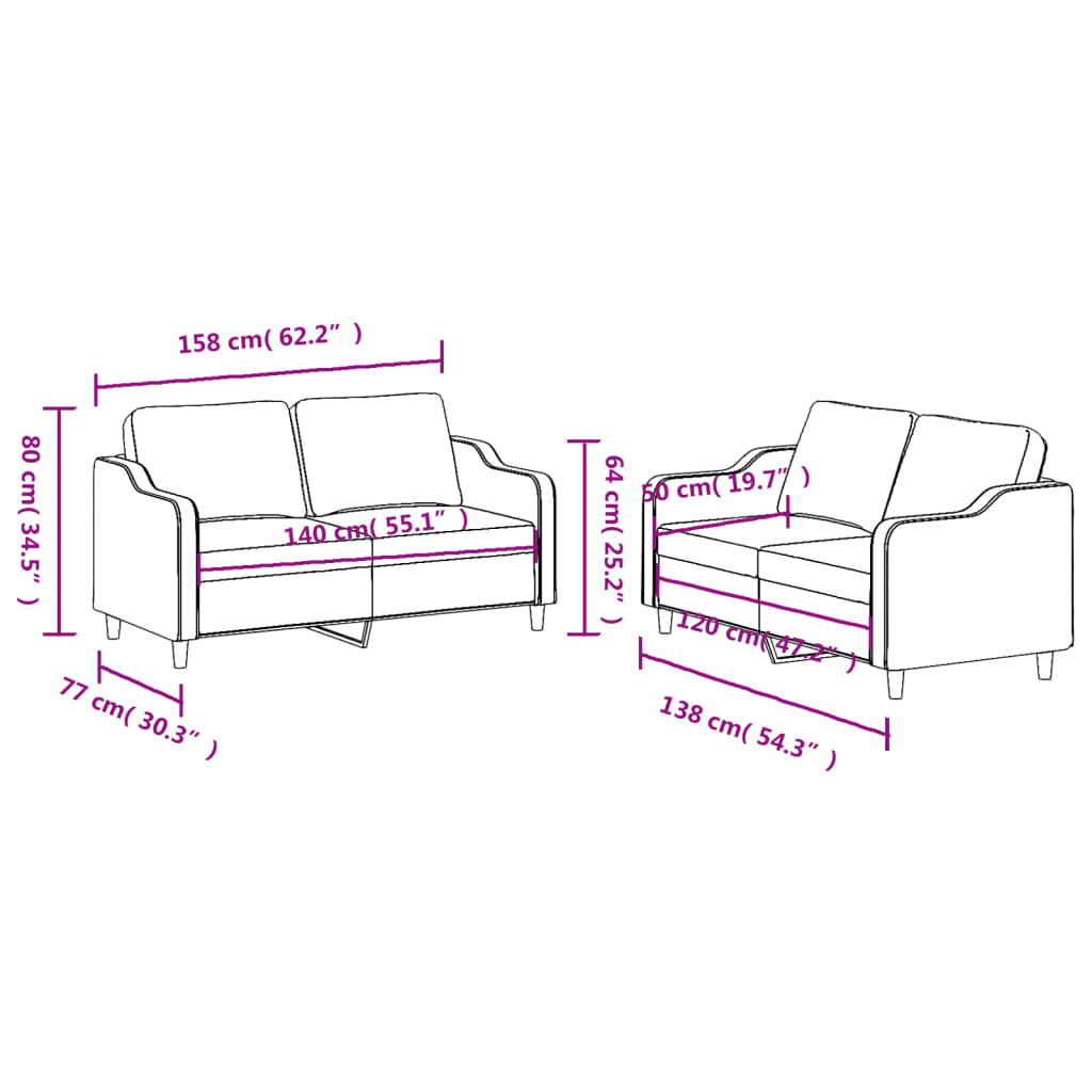 2-dijelni set sofa s jastucima crvena boja vina od tkanine