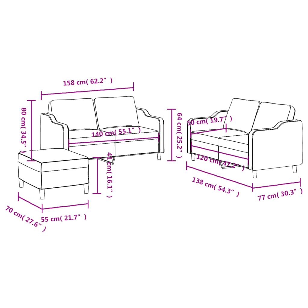 3-dijelni set sofa s jastucima svjetlosivi od tkanine