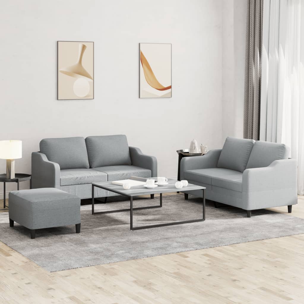 3-dijelni set sofa s jastucima svjetlosivi od tkanine