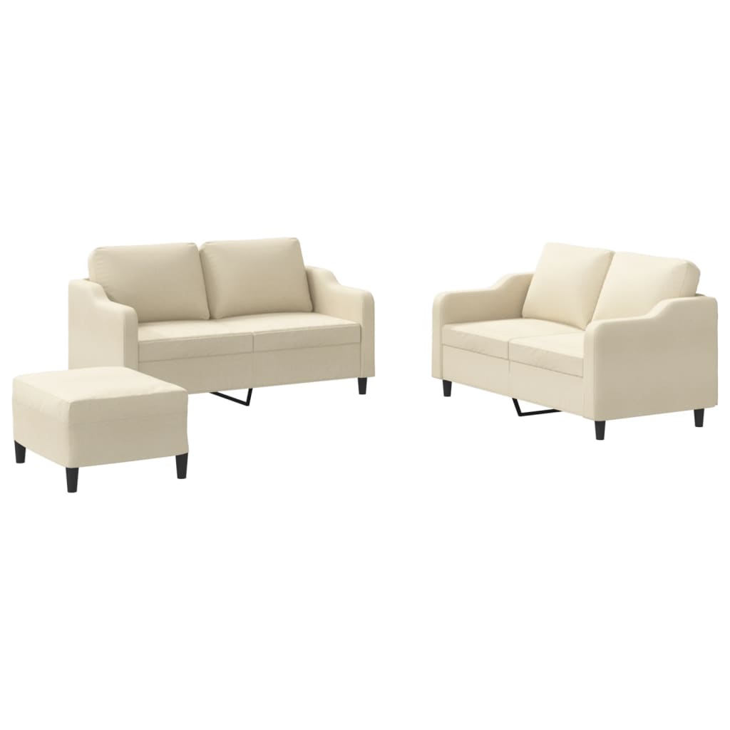 3-dijelni set sofa s jastucima krem od tkanine
