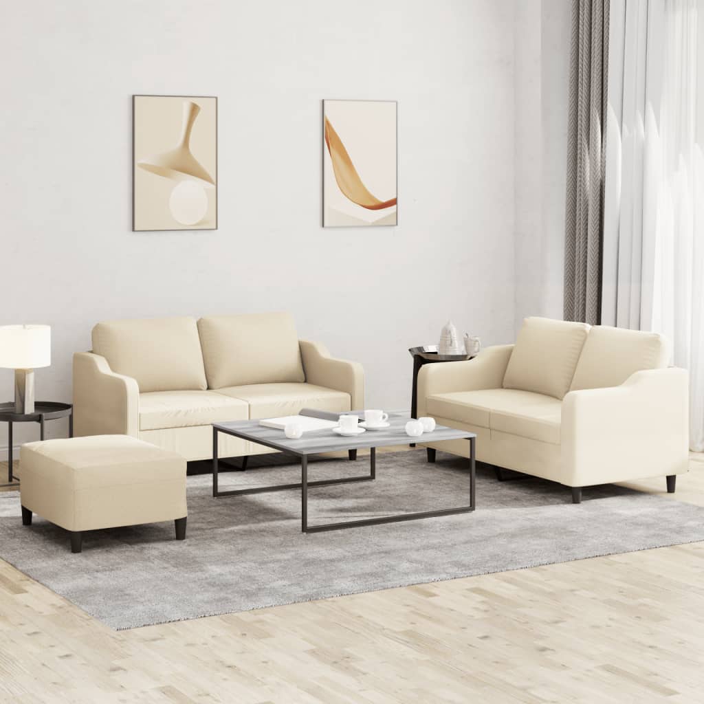 3-dijelni set sofa s jastucima krem od tkanine