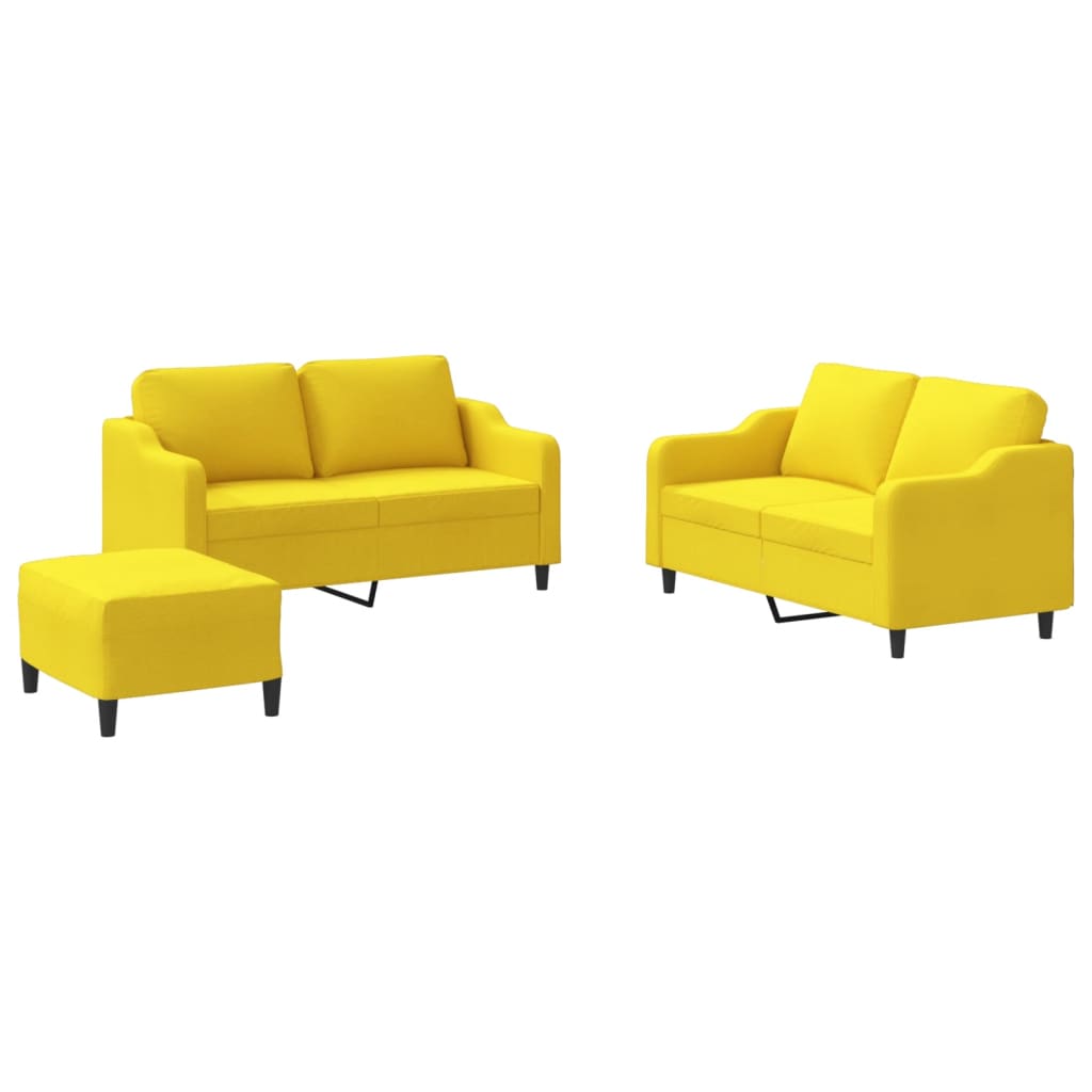 3-dijelni set sofa s jastucima svjetložuti od tkanine