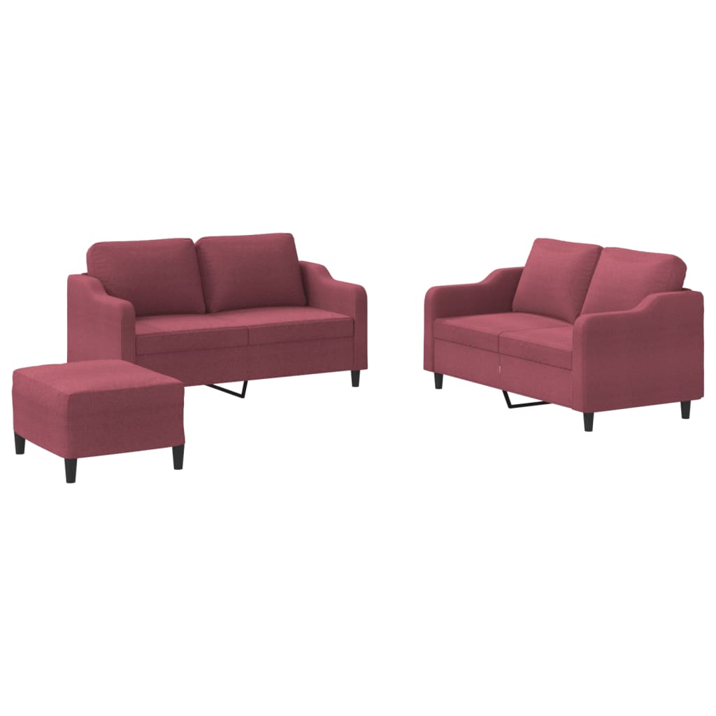 3-dijelni set sofa s jastucima crvena boja vina od tkanine