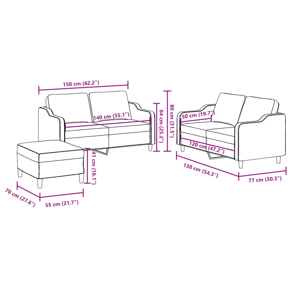 3-dijelni set sofa s jastucima crvena boja vina od tkanine
