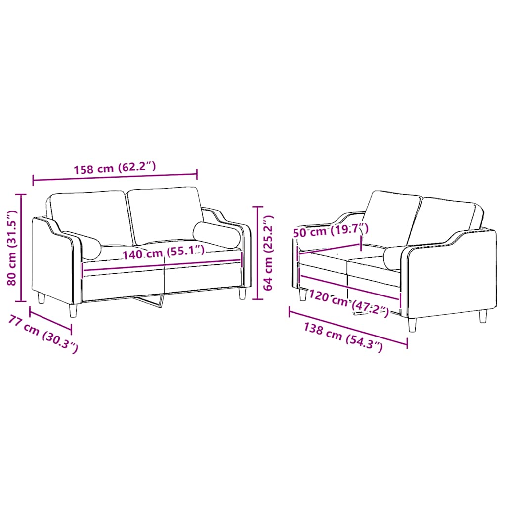 2-dijelni set sofa s jastucima svjetlosivi od tkanine