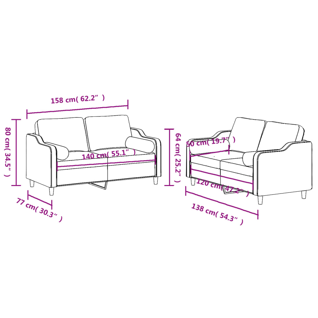 2-dijelni set sofa s jastucima tamnosivi od tkanine