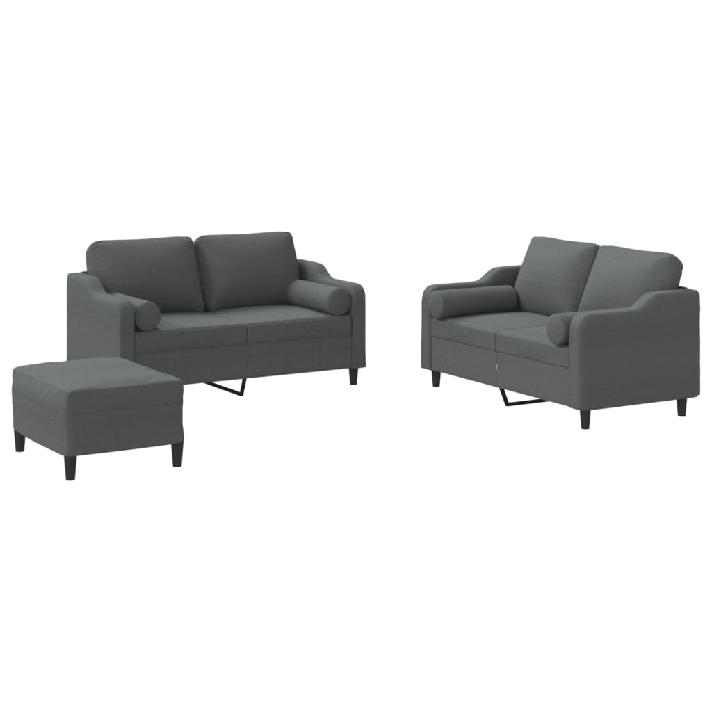 3-dijelni set sofa s jastucima tamnosivi od tkanine