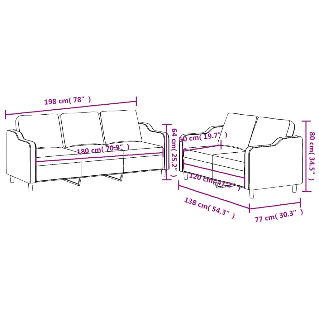 2-dijelni set sofa s jastucima smeđesivi od tkanine