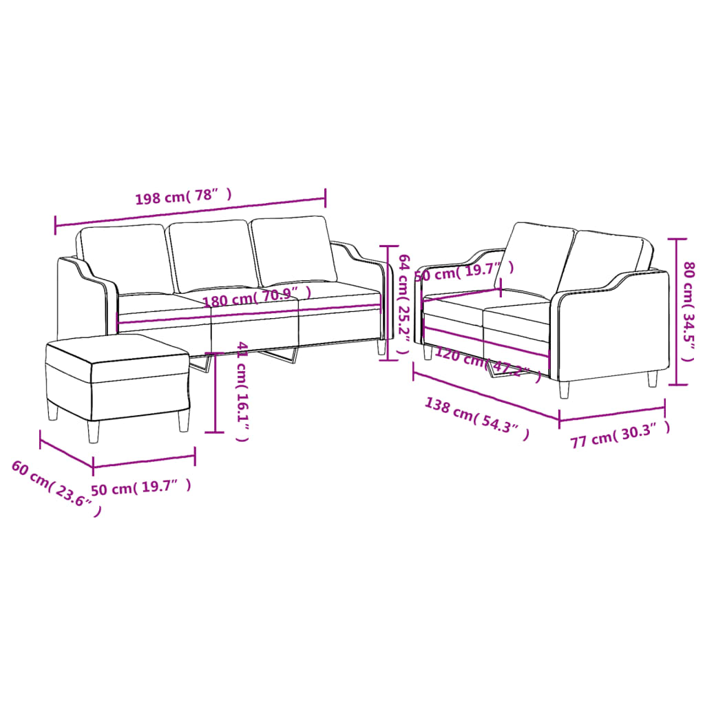 3-dijelni set sofa s jastucima smeđesivi od tkanine