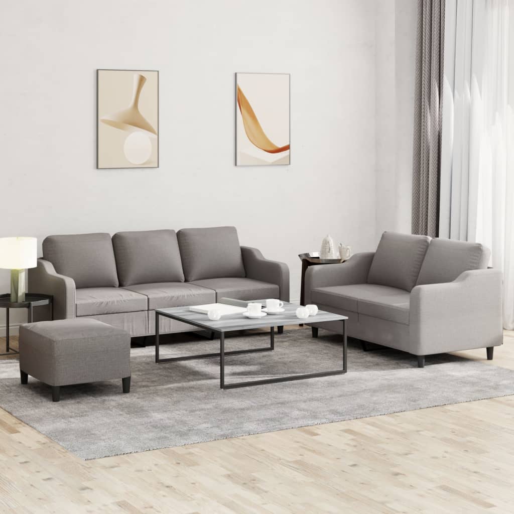 3-dijelni set sofa s jastucima smeđesivi od tkanine