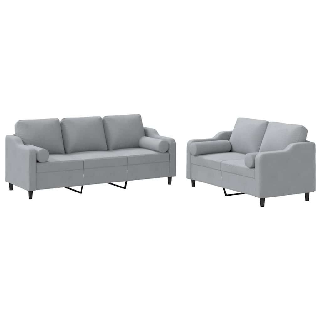 2-dijelni set sofa s jastucima svjetlosivi od tkanine
