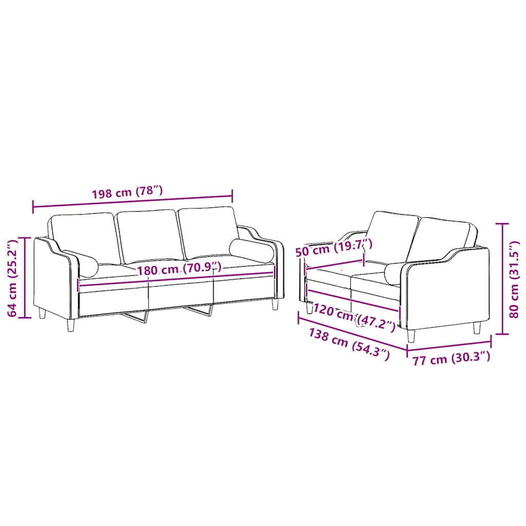 2-dijelni set sofa s jastucima svjetlosivi od tkanine
