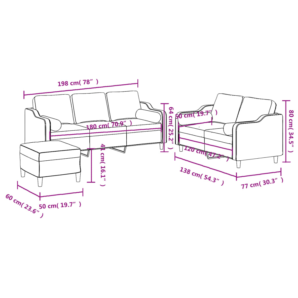 3-dijelni set sofa s jastucima crni od mikrovlakana