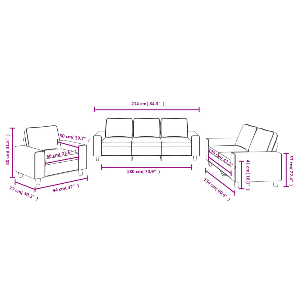 3-dijelni set sofa svjetlosivi od tkanine