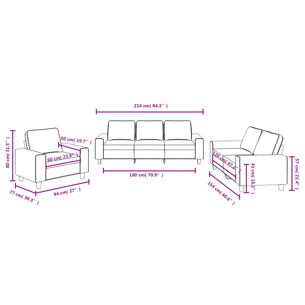 3-dijelni set sofa crvena boja vina od tkanine