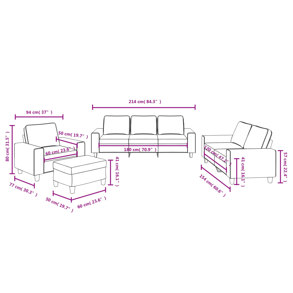 4-dijelni set sofa svjetlosivi od tkanine