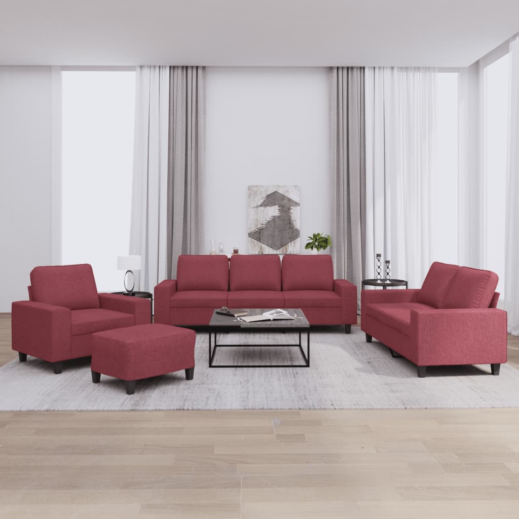 4-dijelni set sofa crvena boja vina od tkanine