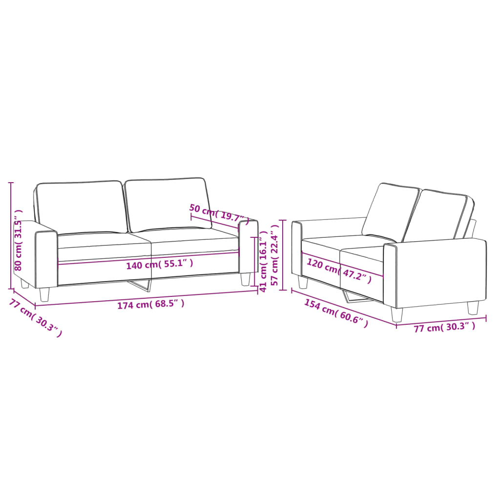 2-dijelni set sofa krem od tkanine