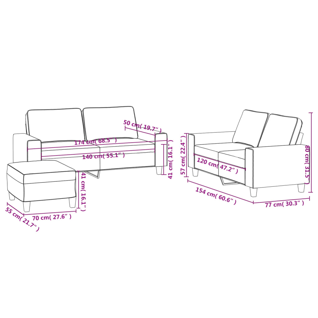 3-dijelni set sofa tamnosivi od tkanine