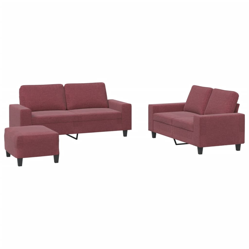 3-dijelni set sofa crvena boja vina od tkanine