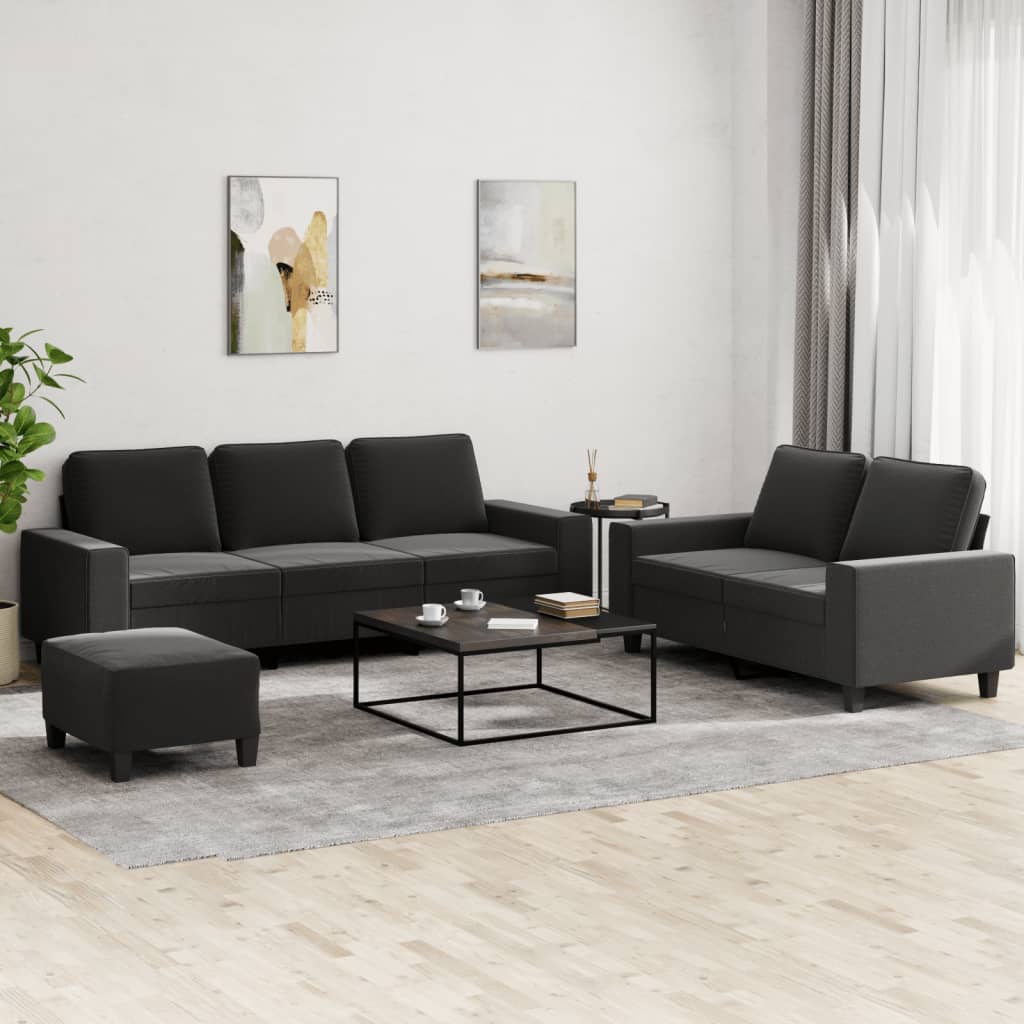 3-dijelni set sofa crni od tkanine
