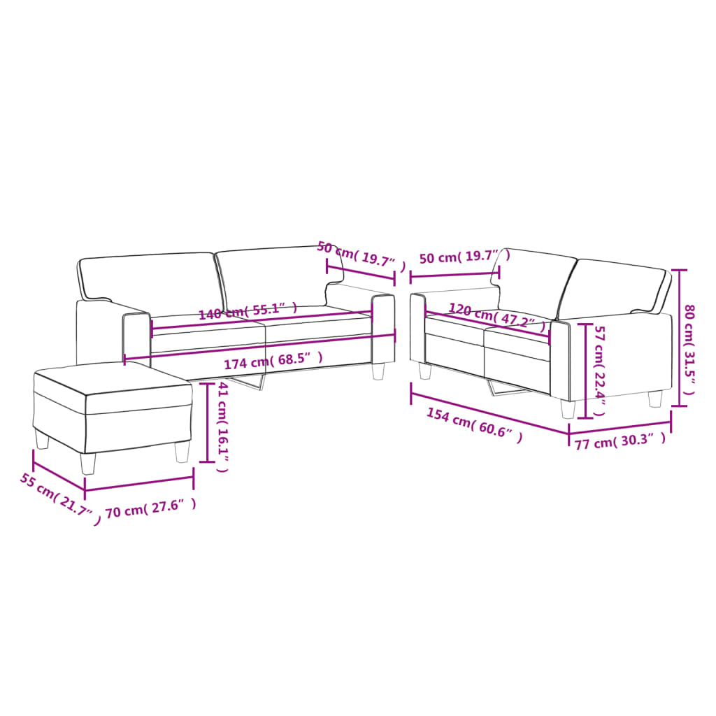 3-dijelni set sofa crna od umjetne kože