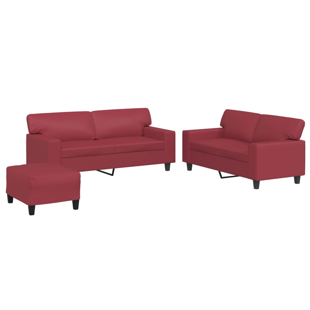 3-dijelna sofa garnitura vino crvena umjetna koža