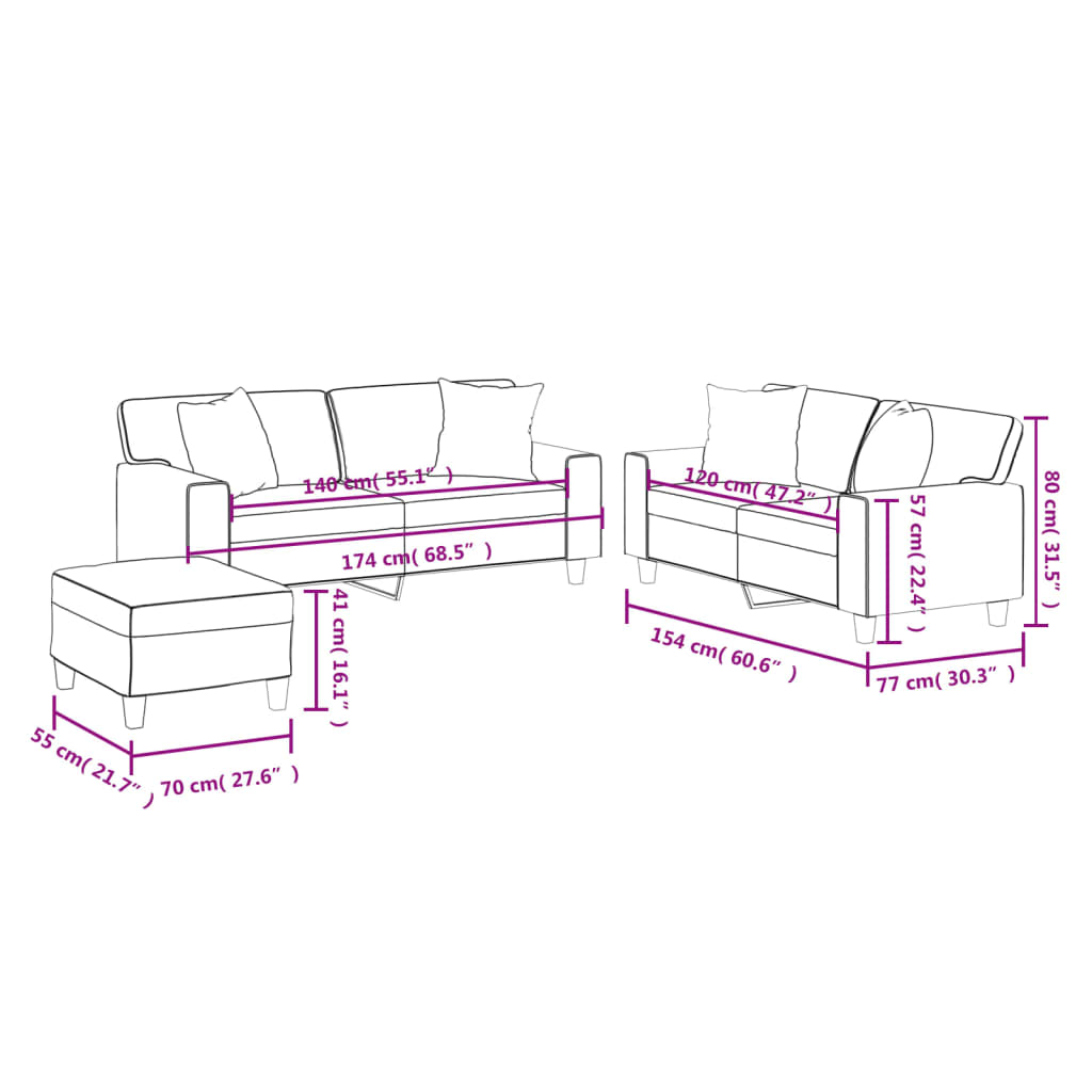 3-dijelni set sofa s jastucima crna od umjetne kože