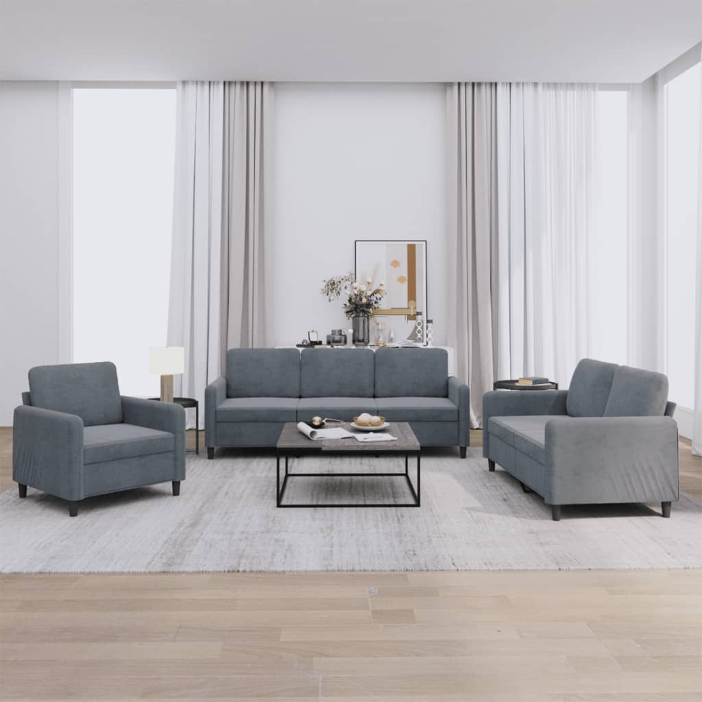 3-dijelni set sofa tamnosivi baršunasti