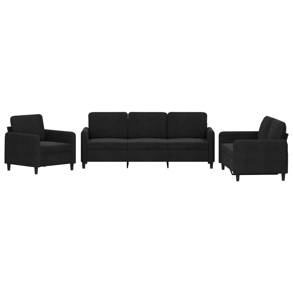 3-dijelni set sofa crni baršunasti