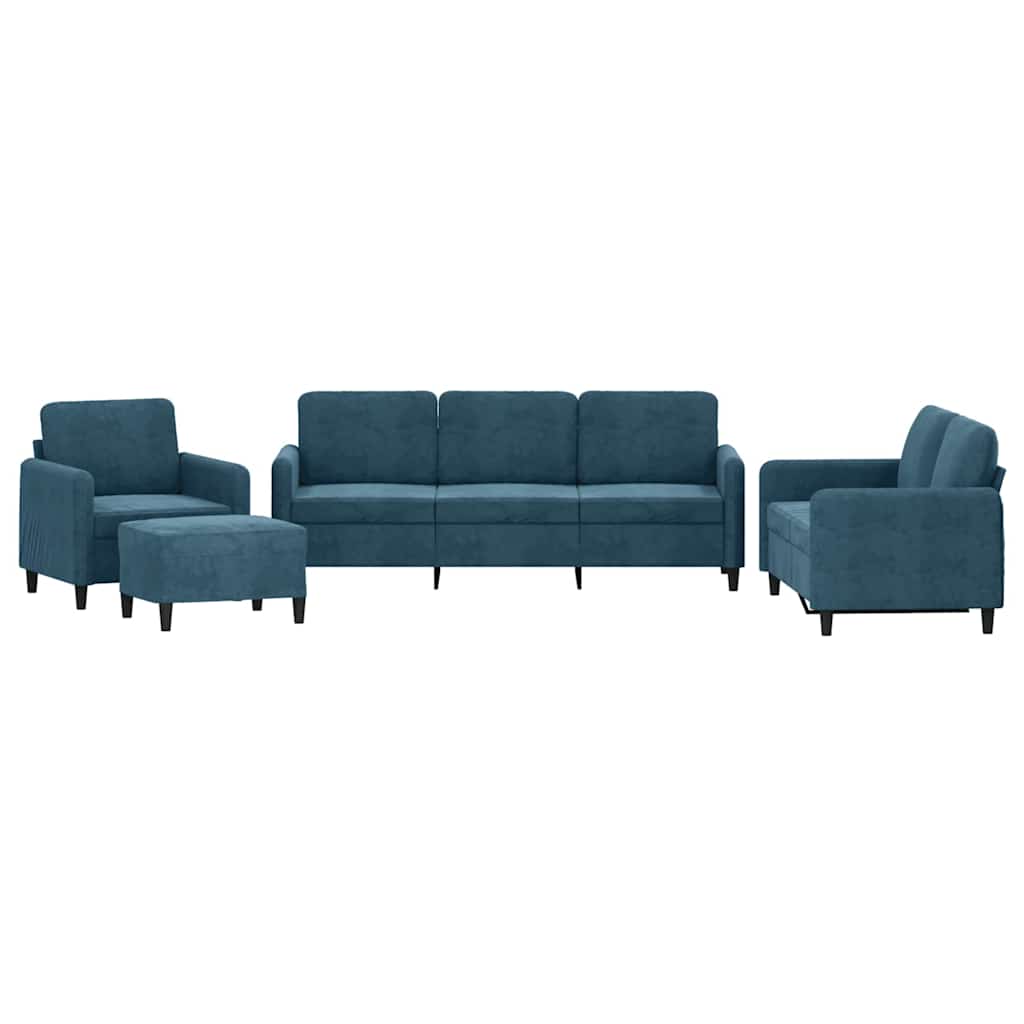 4-dijelna sofa garnitura plavi baršun