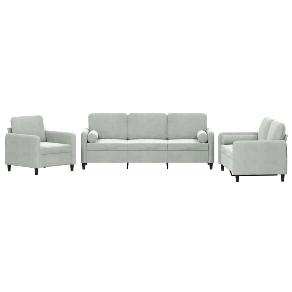 3-dijelni set sofa s jastucima svjetlosivi baršunasti