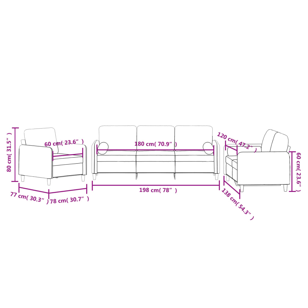 3-dijelni set sofa s jastucima svjetlosivi baršunasti