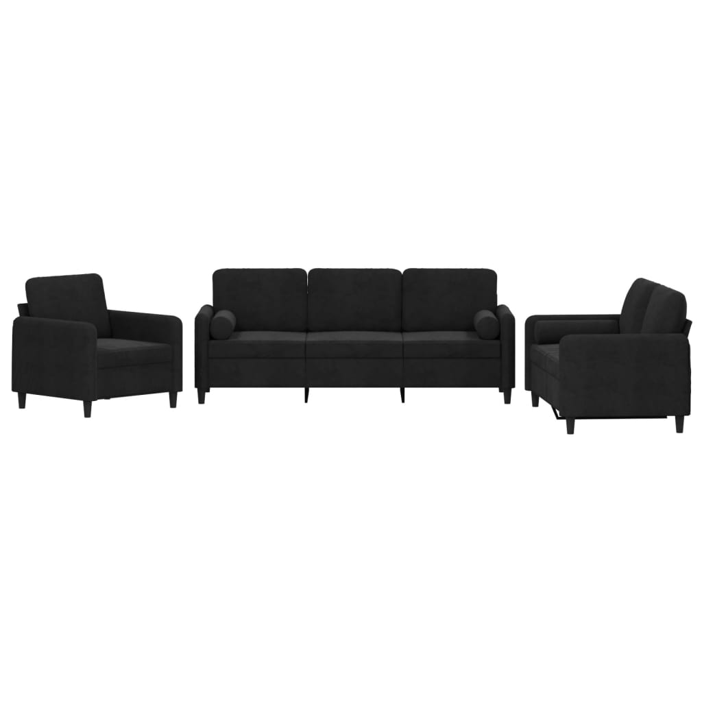 3-dijelni set sofa s jastucima crni baršunasti