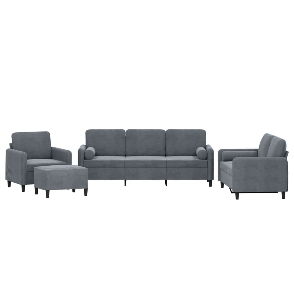 4-dijelni set sofa s jastucima tamnosivi baršunasti