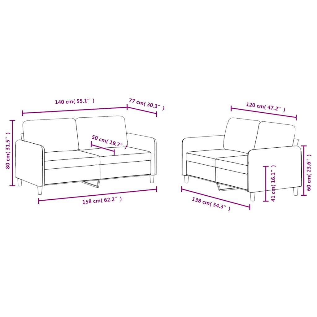 2-dijelni set sofa žuti baršunasti